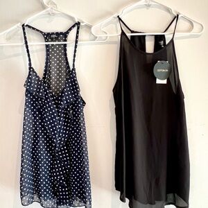 Sheer Camisole Racerback Tank Tops Polka Dot Navy & Black
